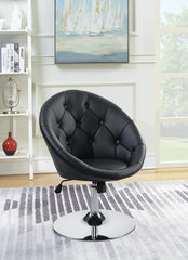G102580 Contemporary Black Faux Leather Swivel Accent Chair