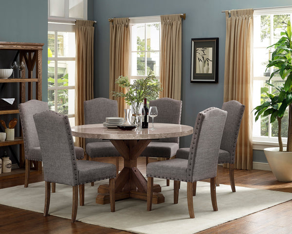 Vesper Brown/Gray Marble Round Dining Set