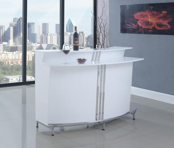 G180239 Contemporary White Bar Unit With Stemware Racks