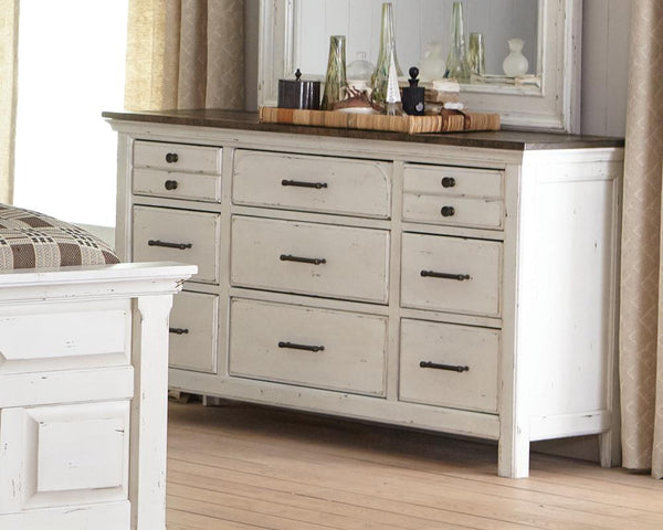 Traditional Rustic Latte and Vintage White Dresser