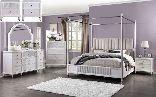 Celestia Fabric & Off White Eastern King Bed (Canopy)