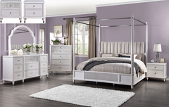 Celestia Fabric & Off White Queen Bed (Canopy)