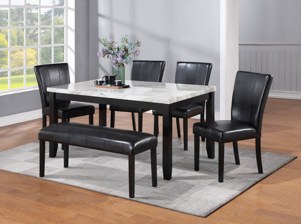 Ferrara White/Black Faux Marble Dining Set