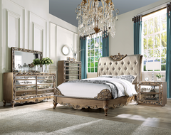 Orianne Champagne PU & Antique Gold Queen Bed
