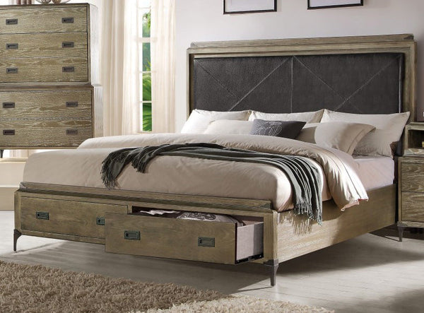 Acme Athouman Queen Panel Storage Bed in Weathered Oak 23920Q