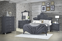 Dante Gray Velvet Eastern King Bed