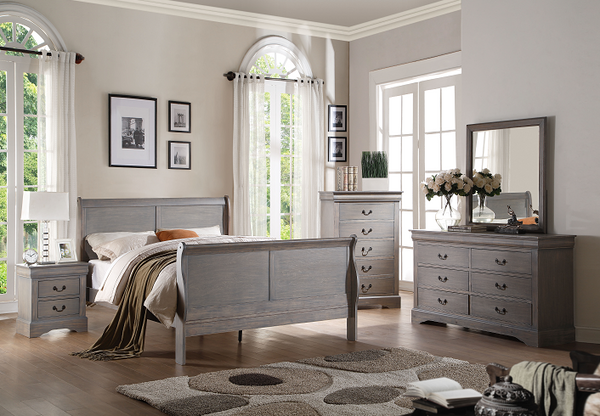 Louis Philippe III Antique Gray Queen Bed