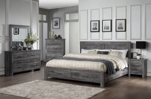Vidalia Rustic Gray Oak Eastern King Bed (Storage)