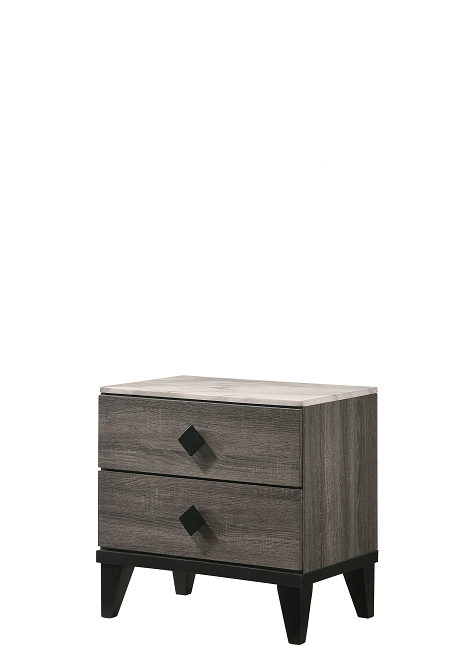 Avantika Faux Marble & Rustic Gray Oak Nightstand