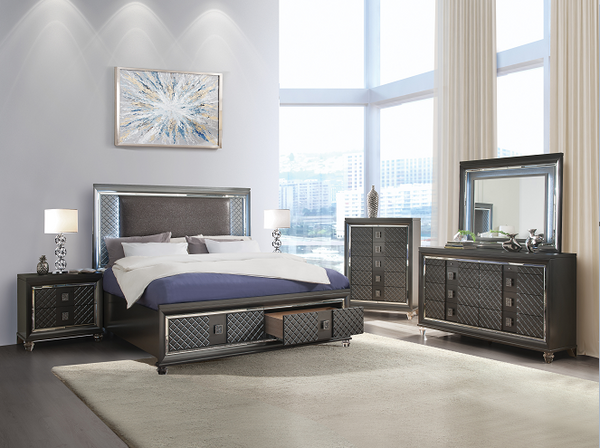 Sawyer PU & Metallic Gray Eastern King Bed