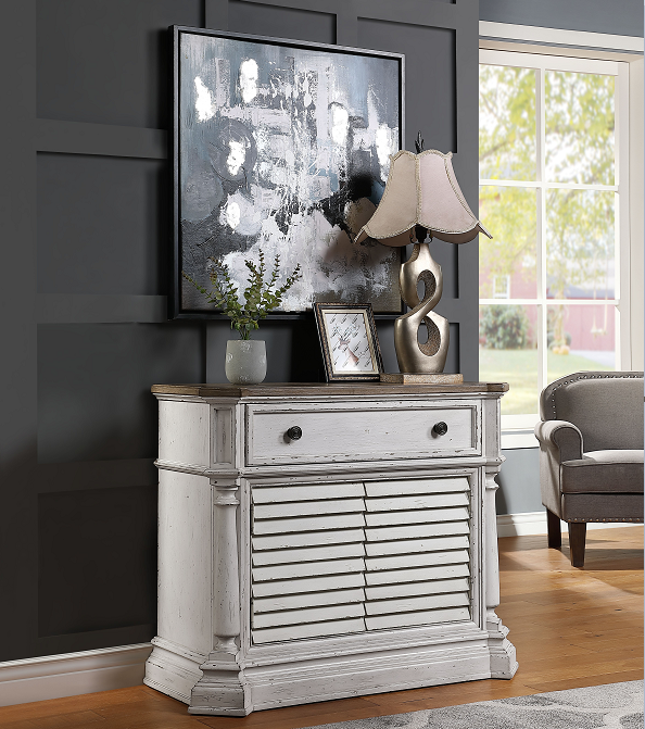 York Shire Antique White & Dark Charcoal Chest (2 Shutter Doors)