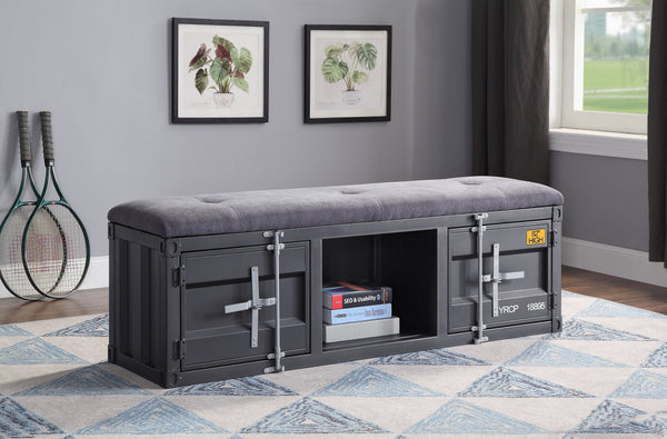 Cargo Gray Fabric & Gunmetal Bench (Storage)