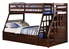 Acme Jason Twin over Full Bunk Bed with Storage Ladder and Trundle in Espresso 37015