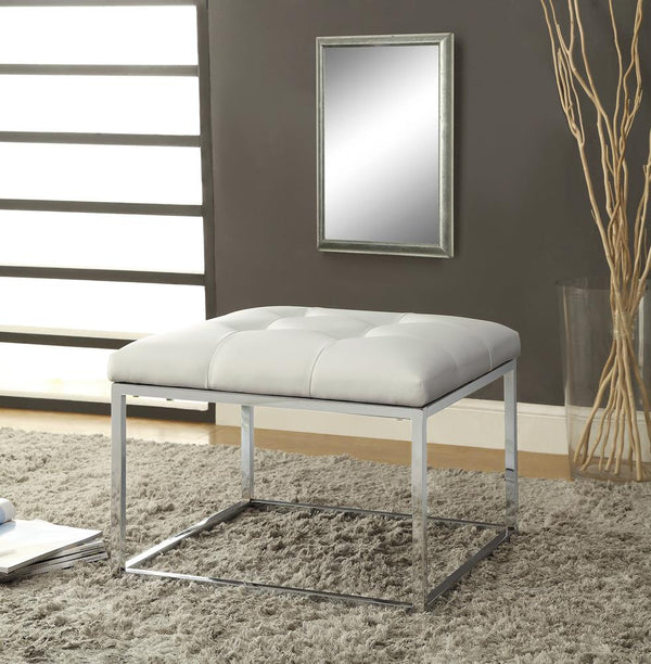 G500423 Contemporary White and Chrome Ottoman