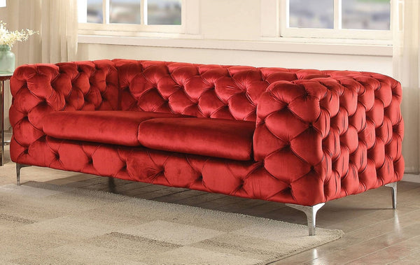 Acme Adam Loveseat in Red Velvet 52796