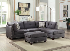 Laurissa Light Charcoal Linen Sectional Sofa & Ottoman (2 Pillows)