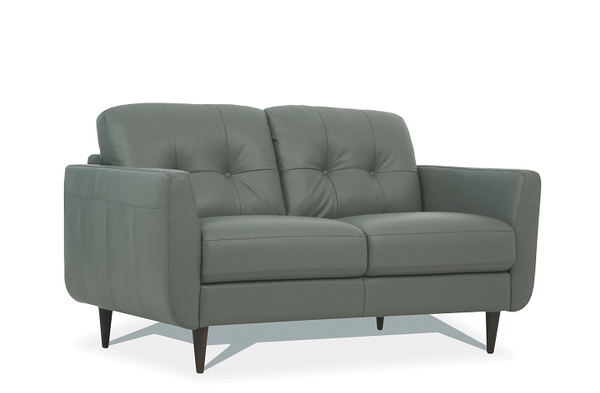 Radwan Pesto Green Leather Loveseat