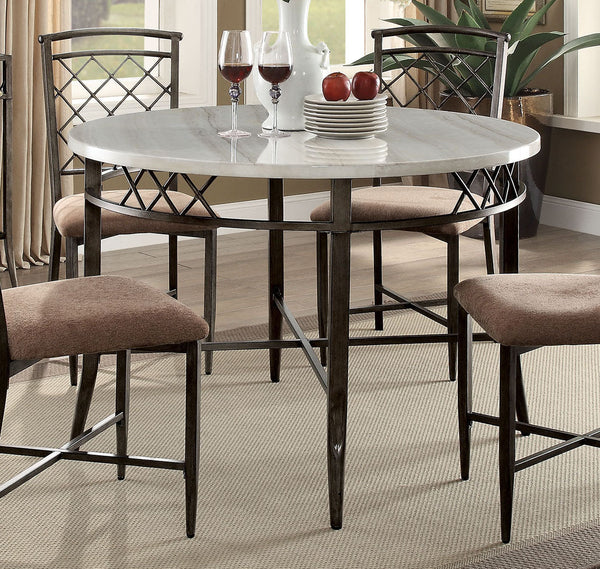 Acme Furniture Aldric Round Leg Dining Table in Faux Marble/Antique 73000