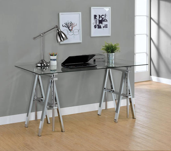 G800900 Casual Silver Glass Top Adjustable Writing Desk