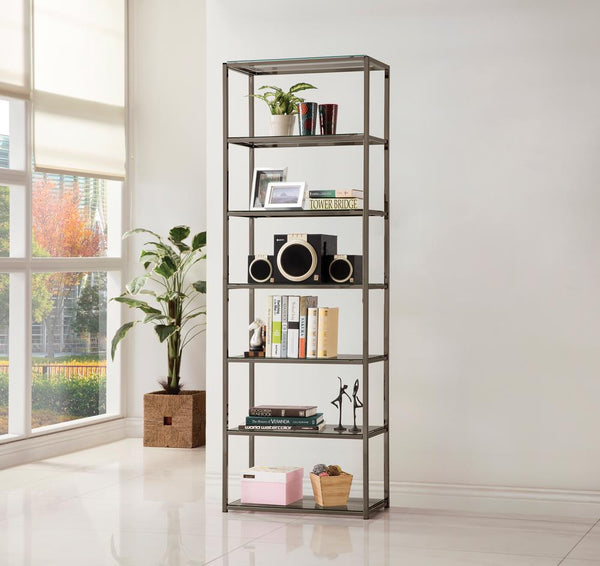 G801017 Contemporary Black Nickel Six-Tier Bookcase