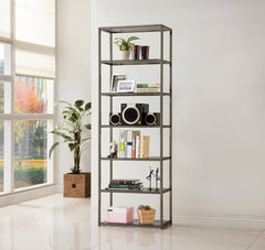 G801017 Contemporary Black Nickel Six-Tier Bookcase