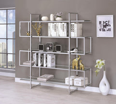 G801304 Contemporary Silver Metal and Glass Bookcase