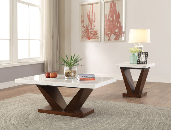 Forbes White Marble & Walnut Coffee Table