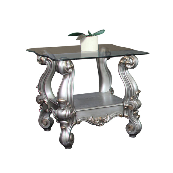 Versailles Antique Platinum & Clear Glass End Table
