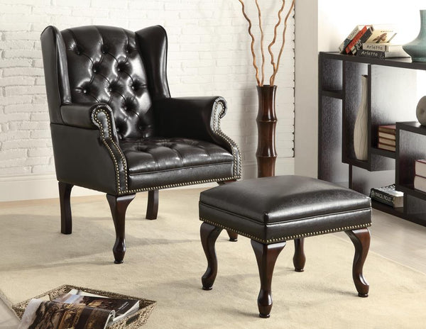 Traditional Espresso Accent Chair and Ottoman