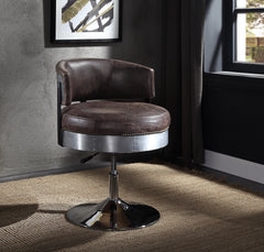 Brancaster Distress Chocolate Top Grain Leather & Chrome Accent Chair