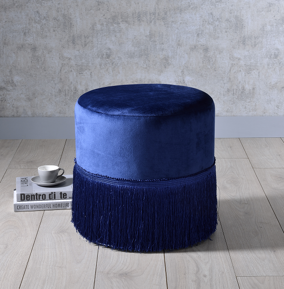 Clivia Midnight Blue Velvet Ottoman