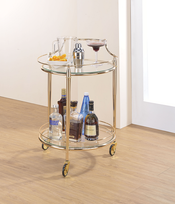 Macha Gold & Clear Glass Serving Cart