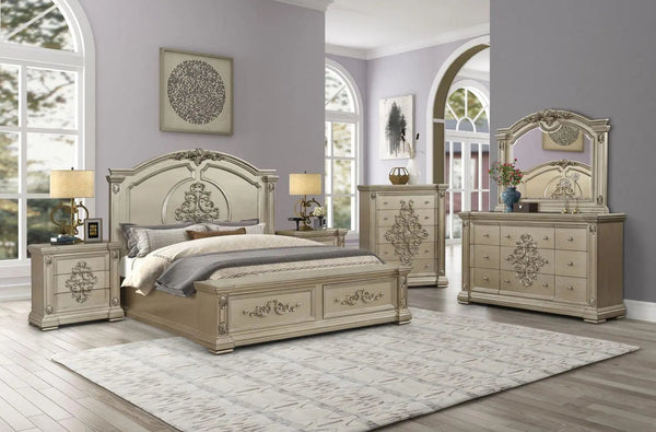 Alicia 6Pc Transitional Bedroom Set in Metallic Beige Finish by Cosmos Furniture