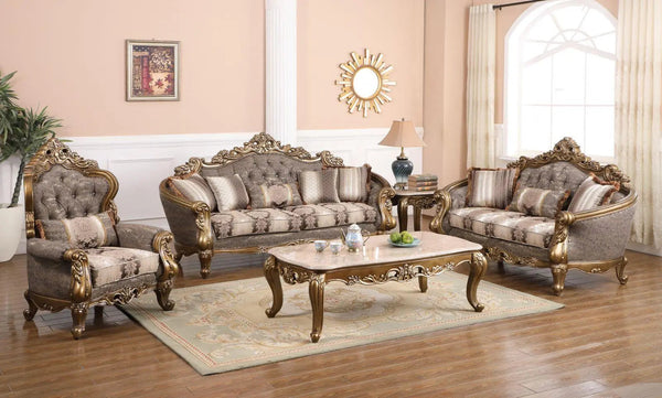 Amelia Traditional Sofa and Loveseat in Bronze Wood Finish by Cosmos Furniture