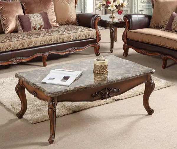 Anne Traditional Sofa and Loveseat in Cherry Wood Finish by Cosmos Furniture