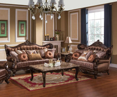 Aroma Traditional Sofa and Loveseat in Cherry Wood Finish by Cosmos Furniture