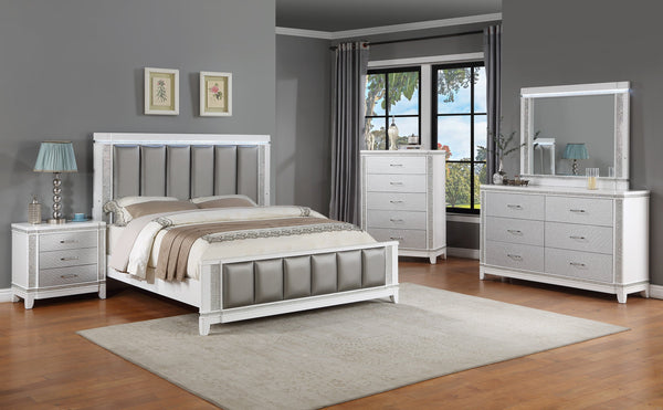 Ariane White/Silver Upholstered Panel Bedroom Set