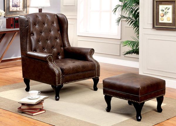 Rustic Brown Accent Chair w/ Ottoman