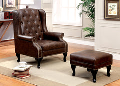 Rustic Brown Accent Chair w/ Ottoman