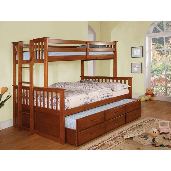 University I Oak Twin/Full Bunk Bed + Trundle