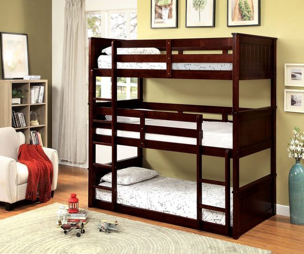 Therese Dark Walnut Twin Triple Decker Bed