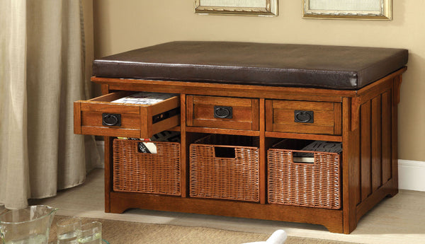 Hobart Antique Oak 42" Storage Bench