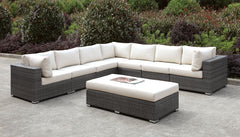 Somani Light Gray Wicker/Ivory Cushion Large L-Sectional + Bench