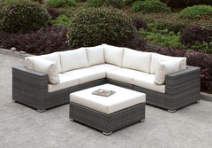 Somani Light Gray Wicker/Ivory Cushion L-Sectional + Ottoman
