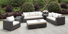 Somani Light Gray Wicker/Ivory Cushion 3 Pc Set + Bench + 2 End Tables