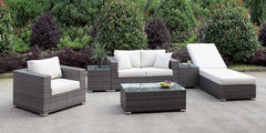 Somani Light Gray Wicker/Ivory Cushion Love Seat+chair+adj Chaise+2 End Tables+coffee Table
