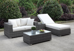 Somani Light Gray Wicker/Ivory Cushion Love Seat+adj Chaise+end Table+coffee Table