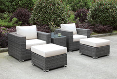 Somani Light Gray Wicker/Ivory Cushion 2 Chairs + 2 Ottomans + End Table