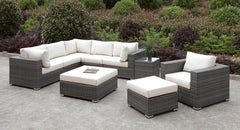 Somani Light Gray Wicker/Ivory Cushion L-Sectional + Chair + 2 Ottomans