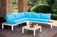 WINONA White/Oak/Blue Patio Sectional w/ Table